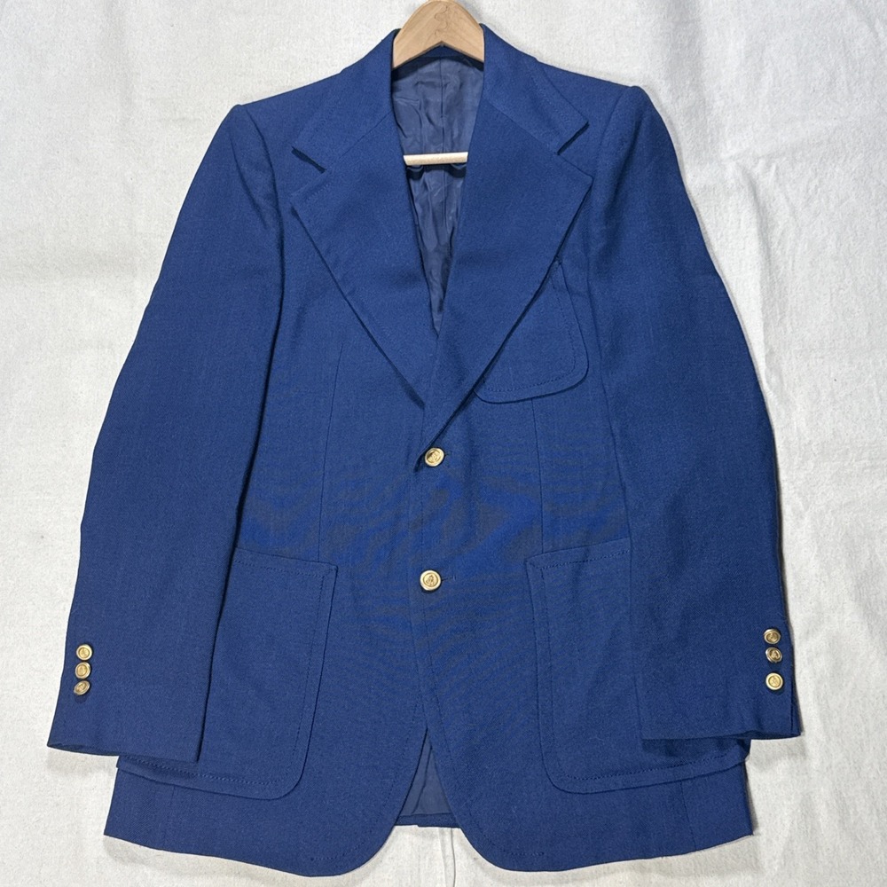 Stanley Blacker Blazer Mens 36L Navy Blue Gold Metal Buttons Red Lining